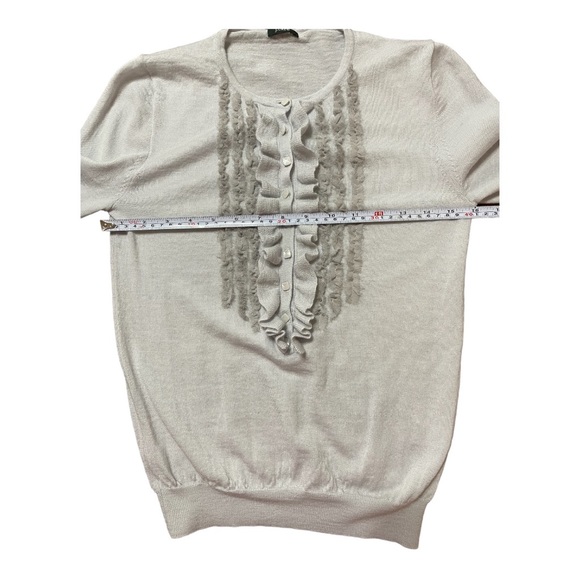 J.CREW Gray RUFFLED Button Front MERINO Wool PULLOVER Sweater sz: XS (preowned) - Picture 5 of 8